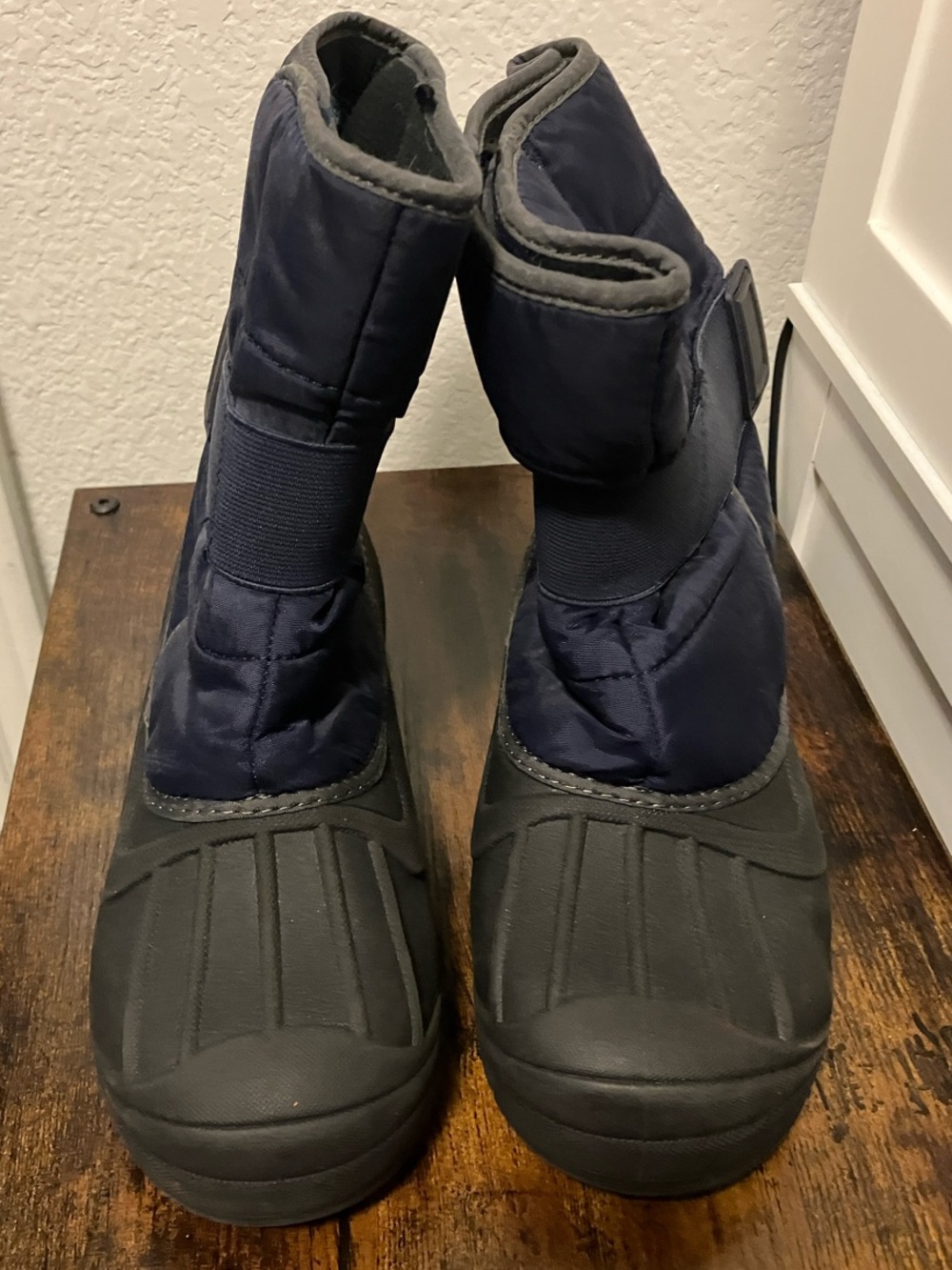 Navy Kids Waterproof Snow Boots with Hook-and-Loop Closure